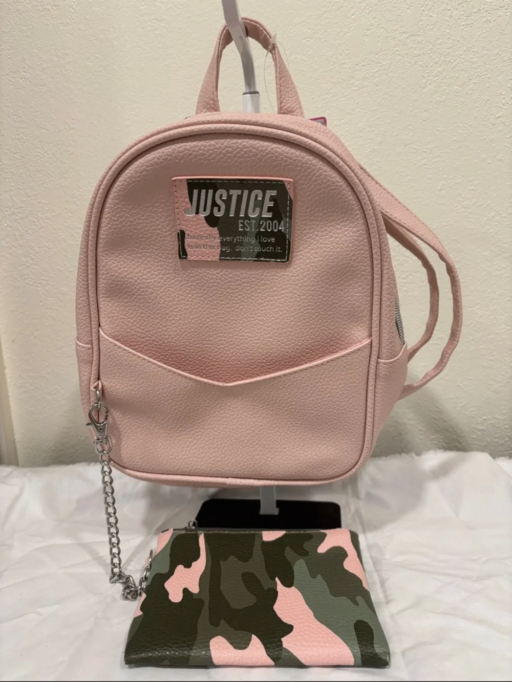 Justice Pink‎ Mini Backpack Detachable Wristlet Set NWT Faux Leather Girls Bag
